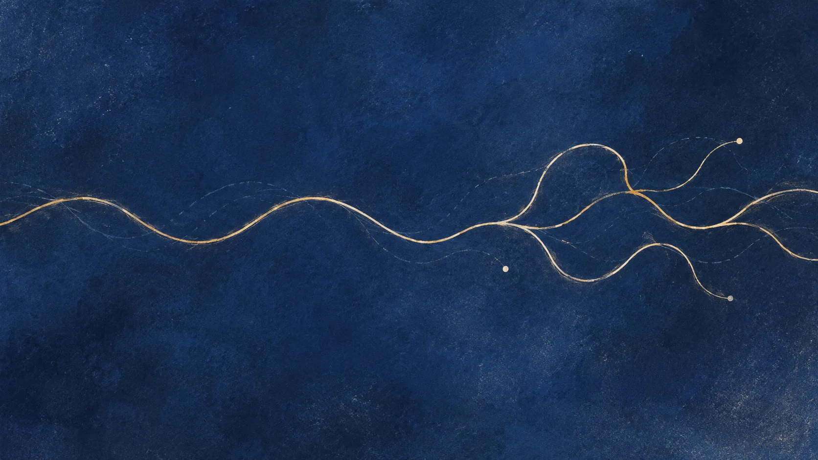 A single golden path branching into several possible routes
